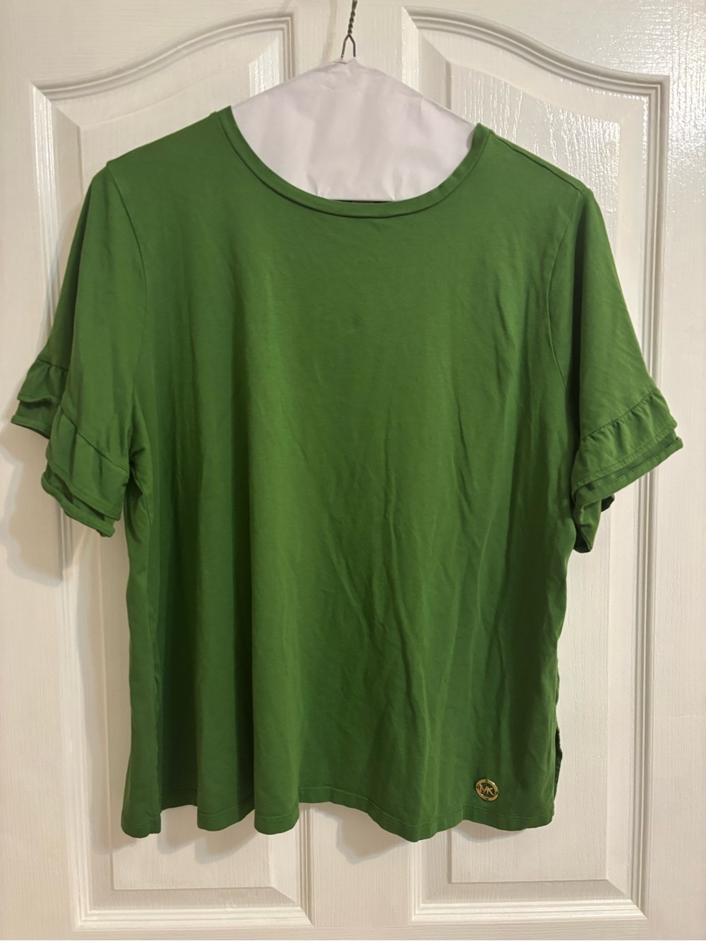 Michael Kors Bright Green Short Sleeve Ruffle-Sleeve Tee